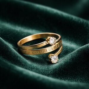 Elegant Stainless Gold Women’s Roman Numeral Ring with Crystals 💍
